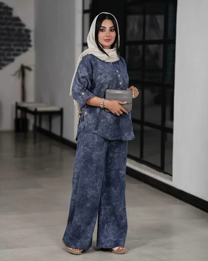 شومیز شلوار جلو بسته یقه هفت