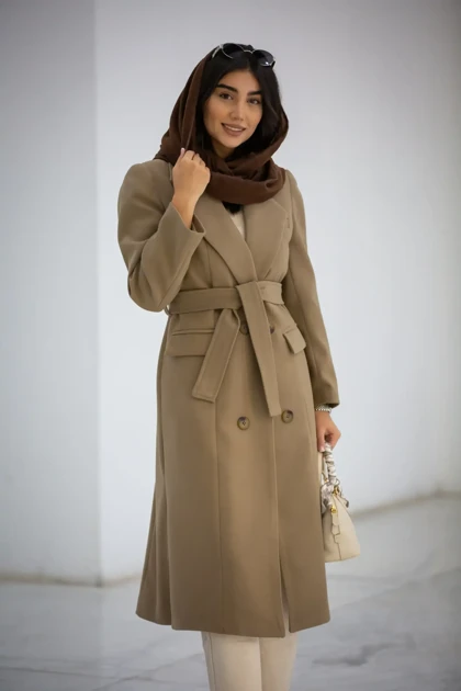 پالتو فوتر زنانه بلند یقه انگلیسی 4 دکمه