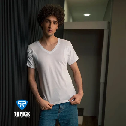 زیرپوش ضد تعریق یقه هفت باز مردانه سفید