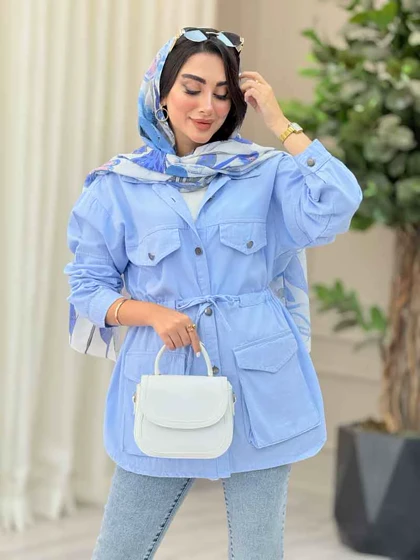 مانتو کتان کمرگت جیب پاکتی
