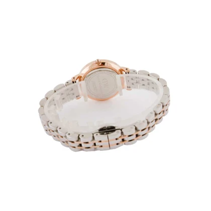 ساعت زنانه دنیل ولینگتون مدل DW-5410-L دورنگ رزگلد با صفحه سفید نگینی