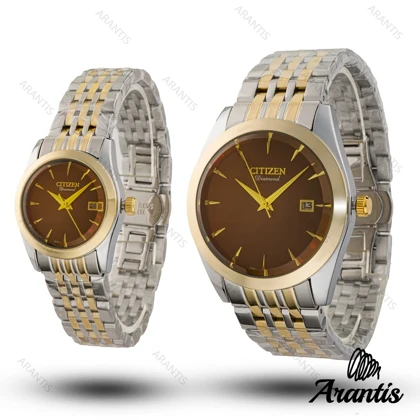 ساعت ست سیتیزن diamond سیلور طلایی صفحه قهوه ای s-10218