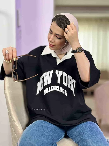 تیشرت باکسی یقه دار زنانه ماکان مدل پلوشرت