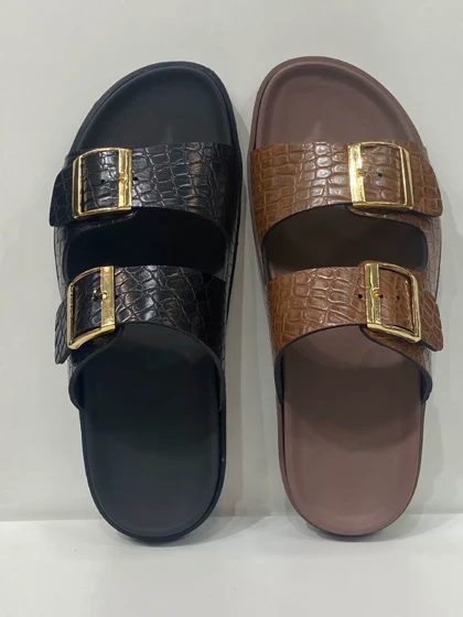 صندل زنانه Hawaii طرح کروکو- مشکی و عسلی