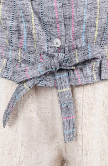 شومیز لینن راه راه آستین کوتاه