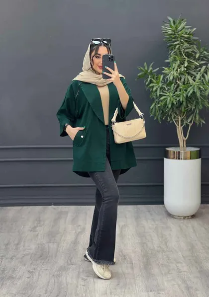 مانتو جلو زیپ آستین پاگن