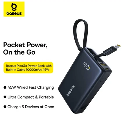 پاور بانک 10000 تایپ‌سی 45 وات و USB بیسوس PPPG-1W45C P10076803123