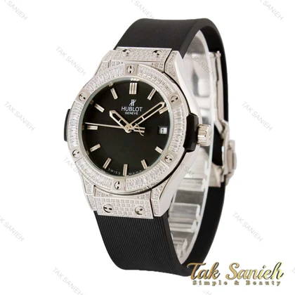 ساعت هابلوت زنانه فول نگین سیلور مشکی Hublot-4370-L