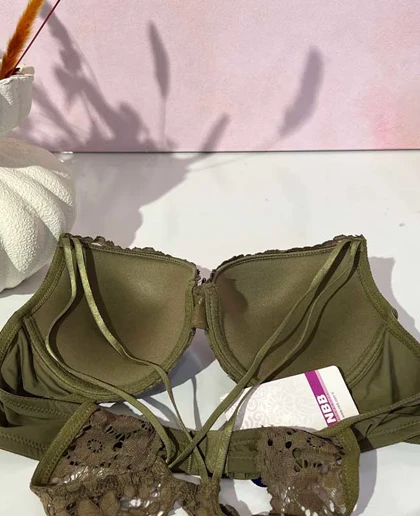 ست سوتین و شورت جک دار زنانه NBB رنگ سبز زیتونی کد 4489