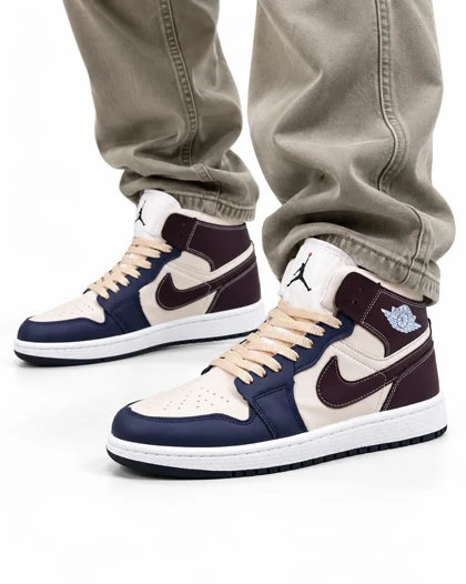 کفش کتانی مردانه مدل جردن وان ساق‌دار سرمه ای قهوه ای Nike jordan1