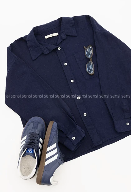 شومیز ساده رنگی لینن کد1005305