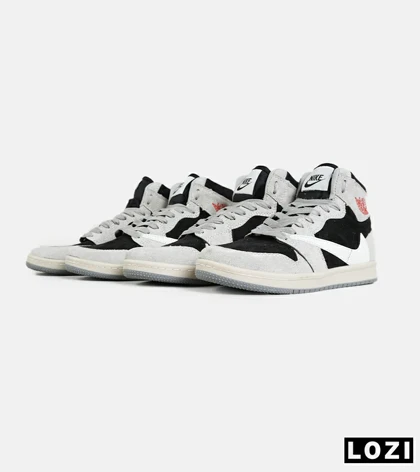 کفش کتانی مردانه و زنانه ساق‌دار طوسی مشکی سفید NIKE travis scott