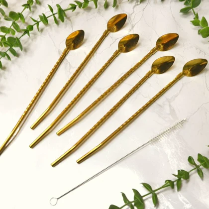 نی قاشقی استیل شربت خوری طلایی و سیلور /p401