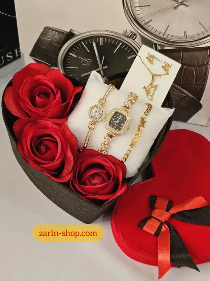 باکس هدیه ساعت و نیمست و دستبند نگینی
