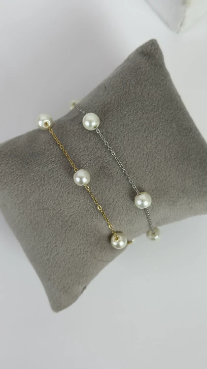 دستبند ظریف مرواریدی استیل