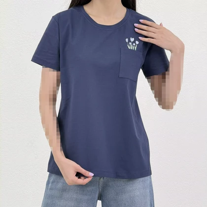 تیشرت زنانه تک جیب گل چاپی