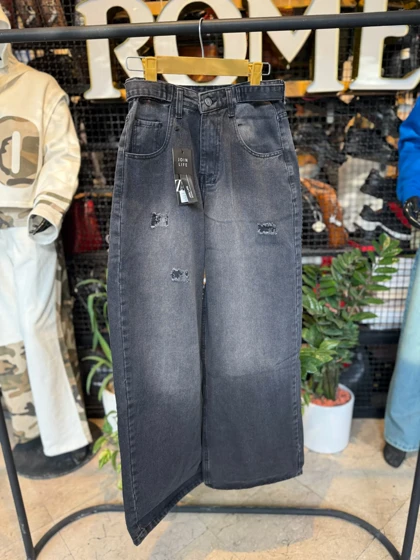 شلوار فول بگ ذغالی کمردار