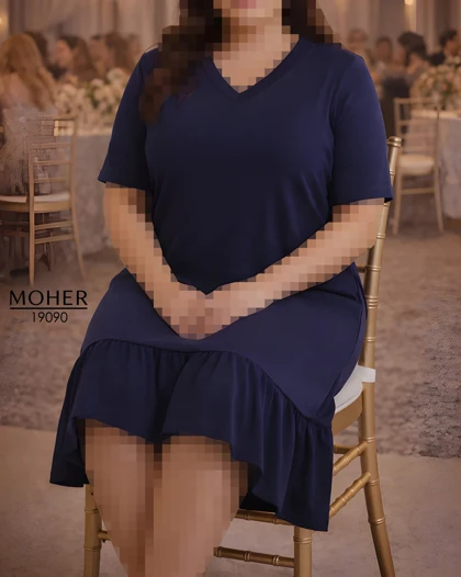 لباس مجلسی زنانه سایز بزرگ پایین چین‌دار سرمه ای