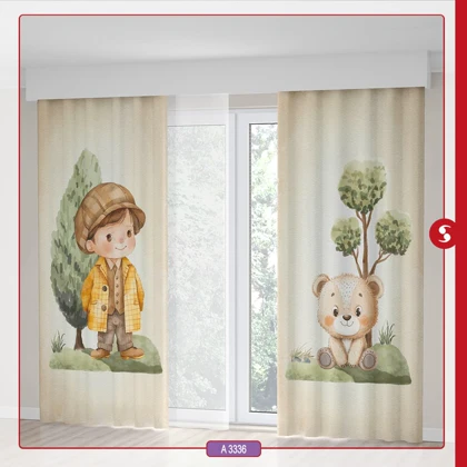 پرده پانچی اتاق کودک برند مینوریا طرح پسرانه کد p-508