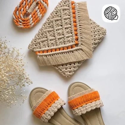 ست کیف و صندل مکرومه بافی مدل آوا