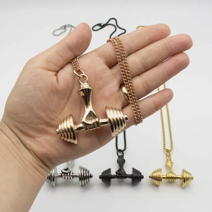 گردنبند استیل طرح دمبل مدل 7200