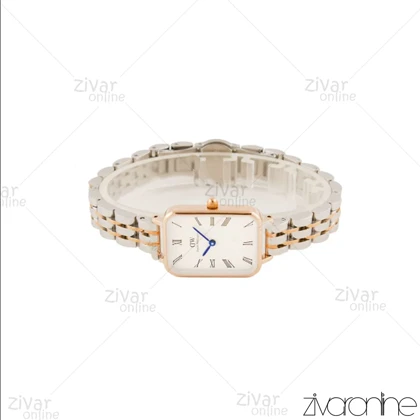 ساعت دنیل ولینگتون زنانه مستطیلی رزگلد نقره ای ایندکس یونانی 105629
