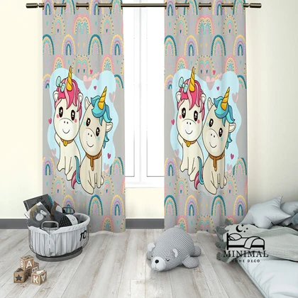 پرده کودک طرح اسب تک شاخ مدل W4906