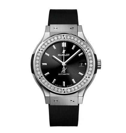 ساعت هابلوت دورنگین زنانه نقره ای بند مشکی Hublot Diamonds silver