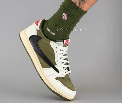 کتانی نایک ایر جردن وان لو تراویس اسکات مدیوم الیو Nike Air Jordan 1 Low Travis Scott Medium Olive