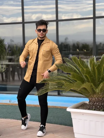 پیراهن کتان ساده استین بلند