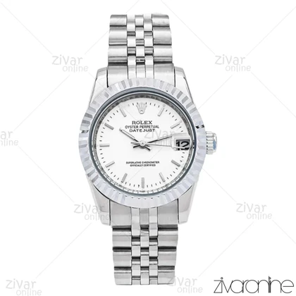 ساعت رولکس دیت جاست زنانه تمام نقره ای ایندکس خطی مدیوم 106068