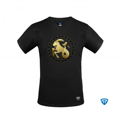 تیشرت نانو آنتی باکتریال ضدتعریق مردانه یقه هفت بسته مشکی نماد متولدین دی ماه