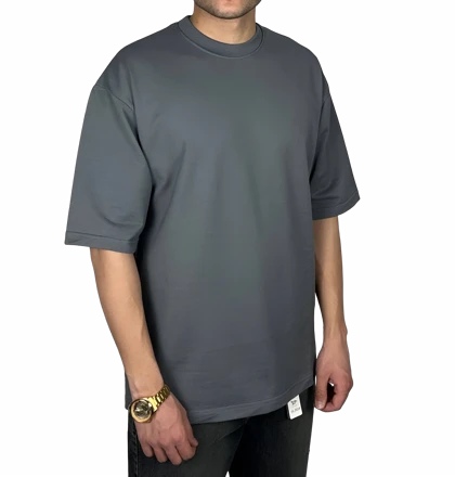 تیشرت آستین کوتاه طوسی ساده پارچه ماکان