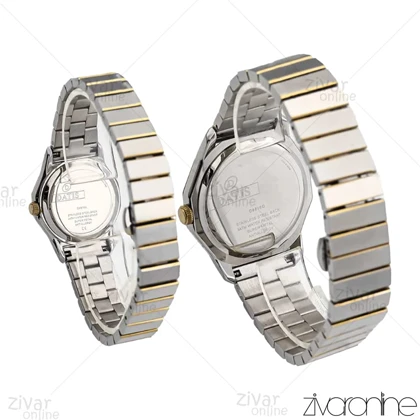 ست ساعت داتیس سه موتوره طلایی نقره ای صفحه سیلور ایندکس خطی 106922