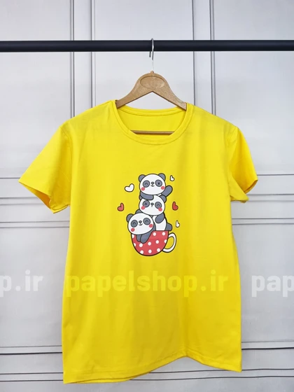 تیشرت نخ پنبه یقه گرد طرح پاندا و قلب