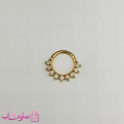 پیرسینگ دیث گوش یا سپتوم بینی طلایی رنگ مدل نگین سفید دایره کد 399