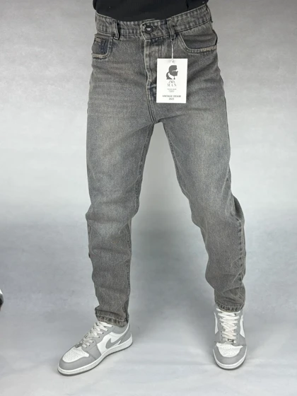 شلوار جین مردانه مام فیت طوسی ساده 151