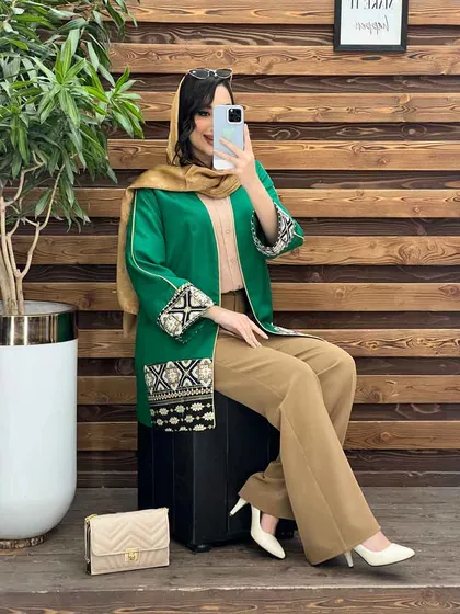 مانتو ژاکارد پولک دوزی