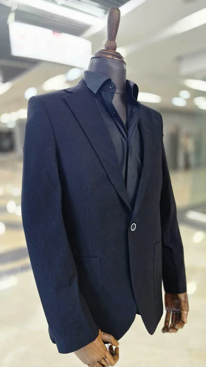 کت تک مردانه لینن جیب از رو مشکی کد 514