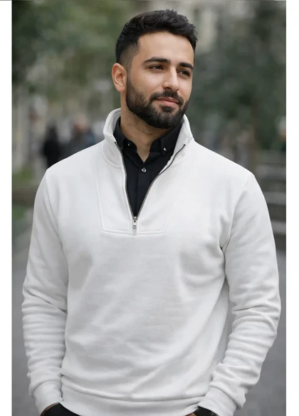 پکیج دورس مردانه نیم زیپ مدل Behbod-سفید+ پیراهن مردانه مشکی مدل VQ