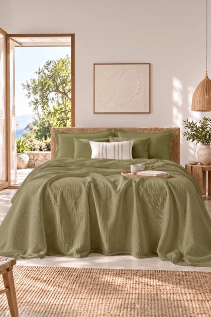 سرویس روتختی پیکه دو نفره Karaca Home مدل Farel پنبه - سبز