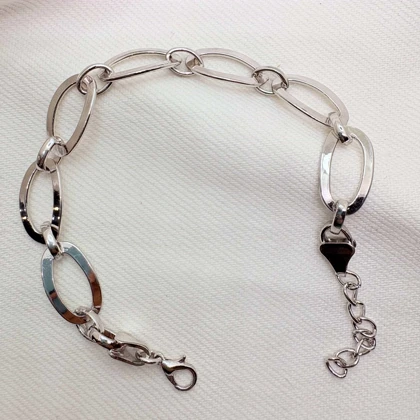 دستبند زنجیری برند شین مدل «لینک بیضی» | با آبکاری رادیوم و جلای آینه‌ای