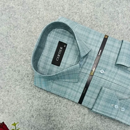 پیراهن مردانه استین بلند سایز M تا 2XL پیراهن کلاسیک طرح ریز محو رنگ سبز پیراهن مردانه رسمی T1