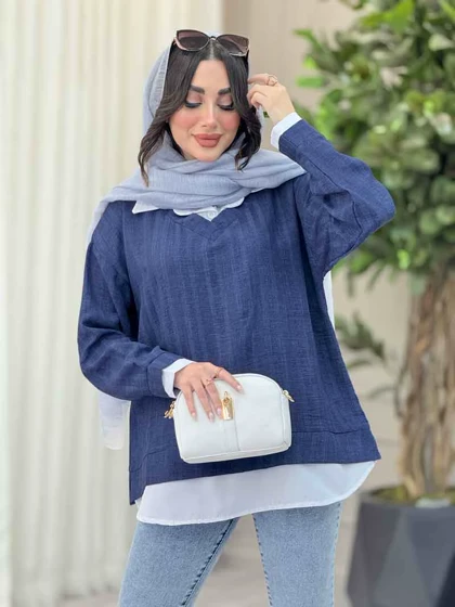 شومیز یقه تک دکمه ترکیبی