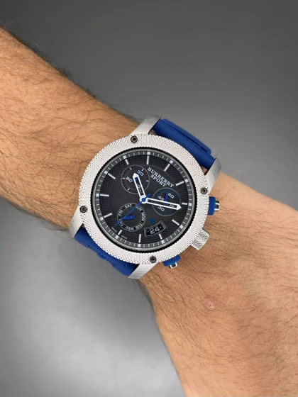 ساعت مچی بربری سه موتوره فول دیت آبی Burberry