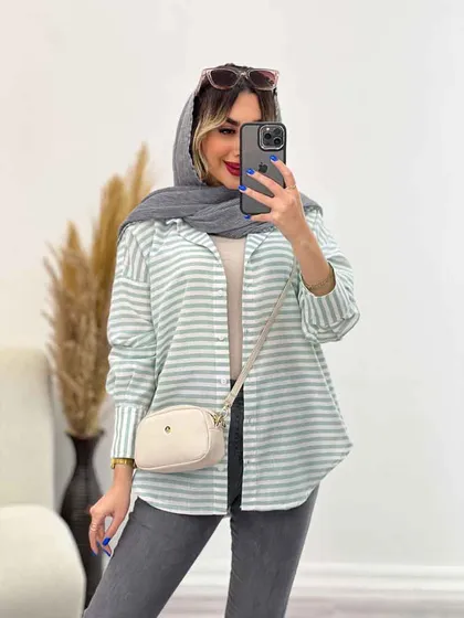 مانتو راه راه آستین سه دکمه