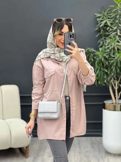 مانتو آستین برش‌دار سر جیب دکمه