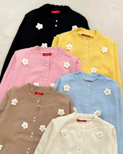 ژاکت بافت گل برجسته 6 رنگ کد 5368