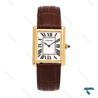 ساعت کارتیر Tank زنانه طلایی بند چرم قهوه ای مدیوم Cartier-6364-G