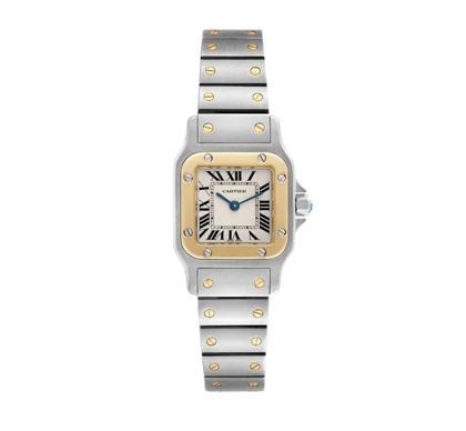 ساعت کارتیر سانتوس فلزی زنانه دورنگ طلایی صفحه سفید Cartier Santos metal